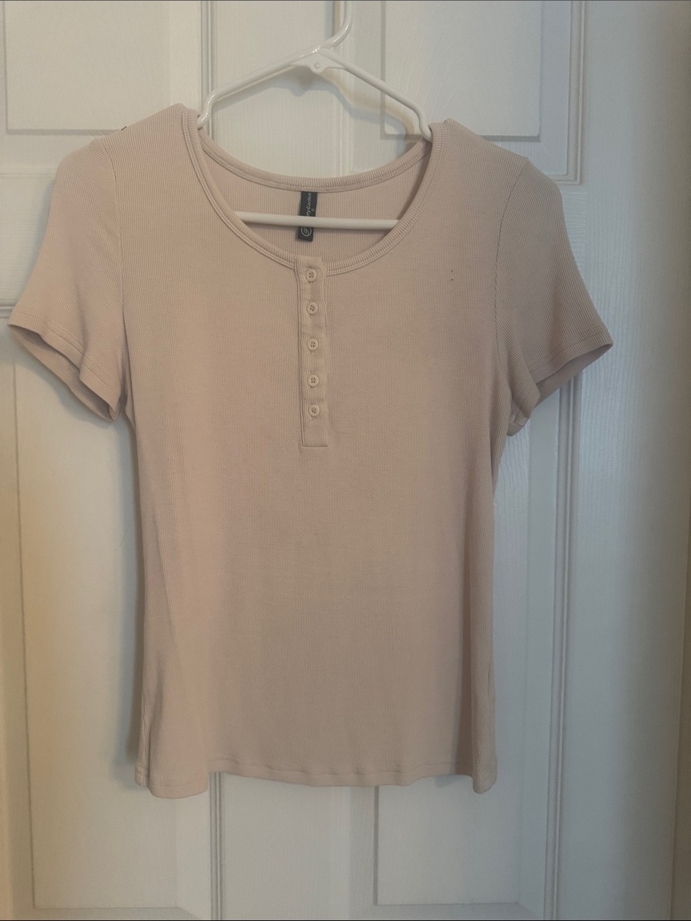 Women's Short Sleeve Ribbed Henley Top - Ivory